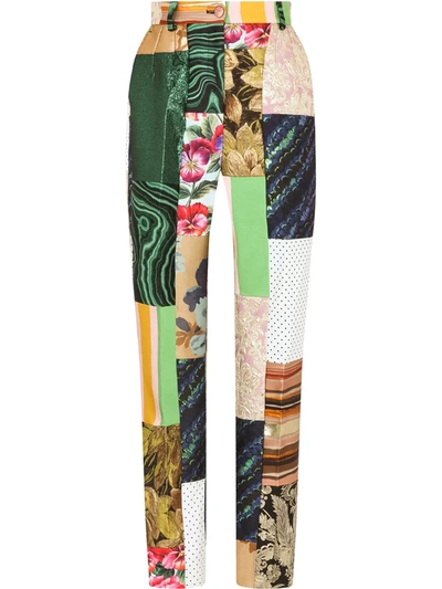 Dolce & Gabbana Brocade Jacquard Patchwork Pants In Multicolor