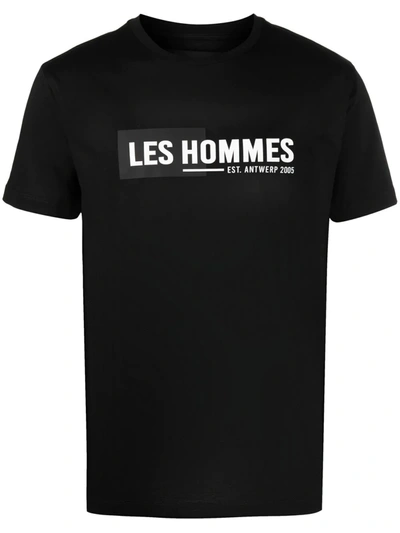 Les Hommes Regular Fit Mercerized Cotton T-shirt In Black