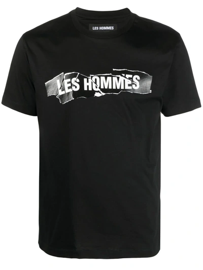Les Hommes T-shirt Manica Corta Mercerized In Black