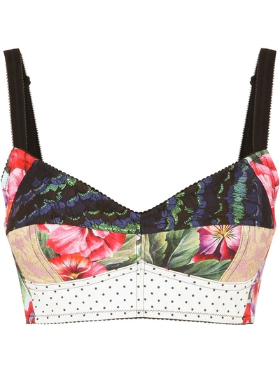 Dolce & Gabbana Patchwork Drill And Brocade Jacquard Bustier Top In Multicolor