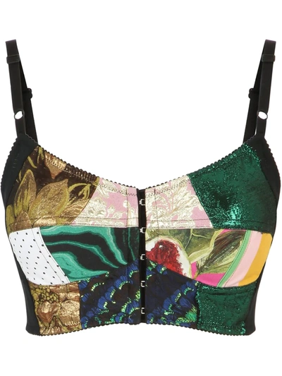 Dolce & Gabbana Patchwork Drill And Brocade Jacquard Bustier Top In Black