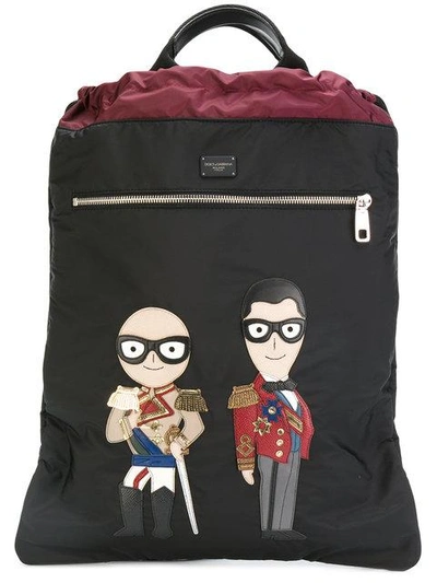 Dolce & Gabbana Nylon Backpack With Patches In Nero-bordeauxnero