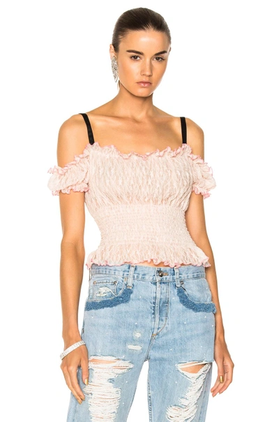 Sandy Liang For Fwrd Cropped Lacey Top In Peach & Nude