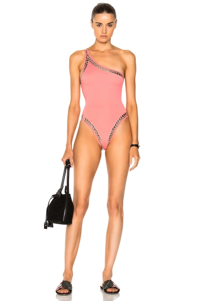 Norma Kamali For Fwrd Stud One Shoulder Mio One Piece In Pink