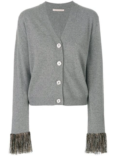 Christopher Kane Fringed-cuff Wool And Cashmere-blend Cardigan In Grey