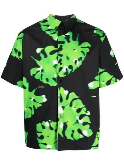 Msgm Floral Print Shirt In Black And Green