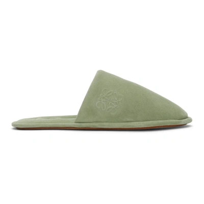 Loewe Anagram-embossed Suede Slippers In Light Green