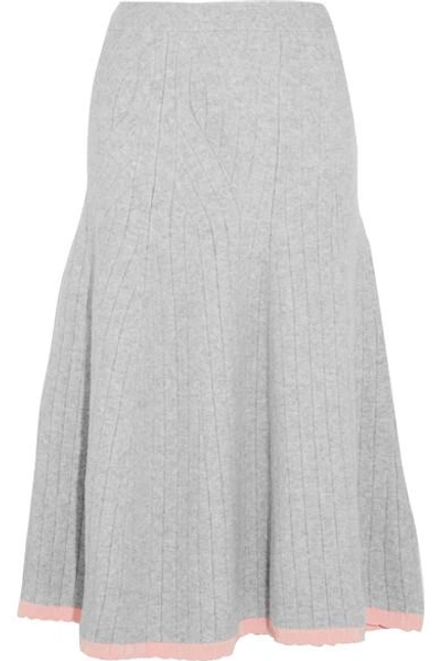 Victoria Beckham Ribbed Wool-blend Midi Skirt In Light Grey
