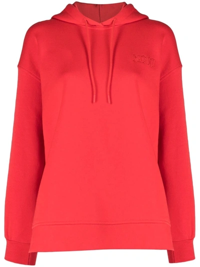 Ganni Logo-embroidered Hoodie In Red