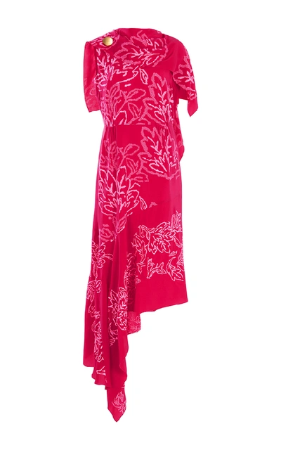 Peter Pilotto Silk Embroidered Cape Dress In Pink