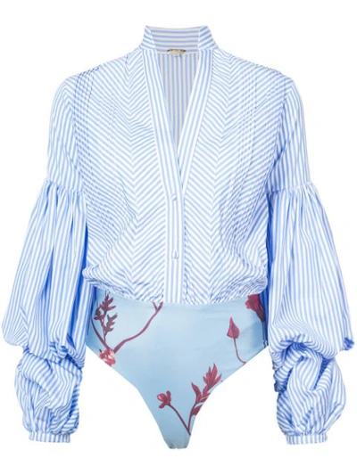 Johanna Ortiz Penny Striped Cotton-blend And Stretch-jersey Bodysuit