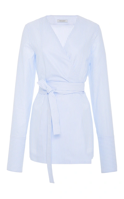 Protagonist Belted Wrap Cotton Shirt In Stripe