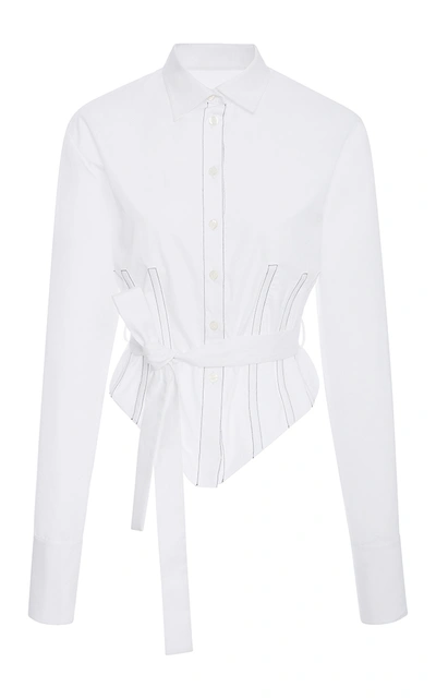 Tome Belted Corset Stretch-cotton Poplin Shirt In White
