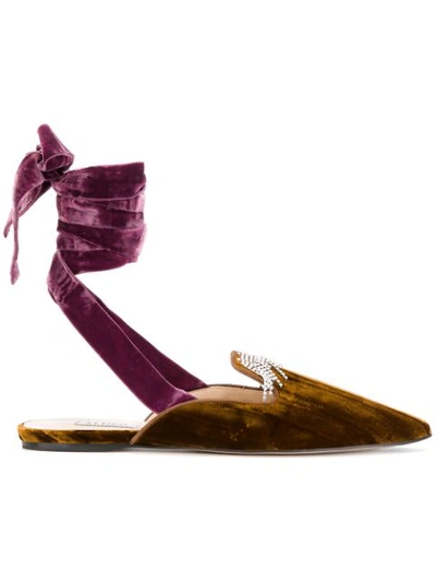 Attico Anne Crystal-embellished Velvet Backless Loafers In Brown