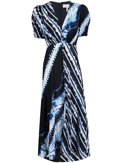 Saloni Lea Printed Silk Crepe De Chine Midi Dress In Shibori Plmt