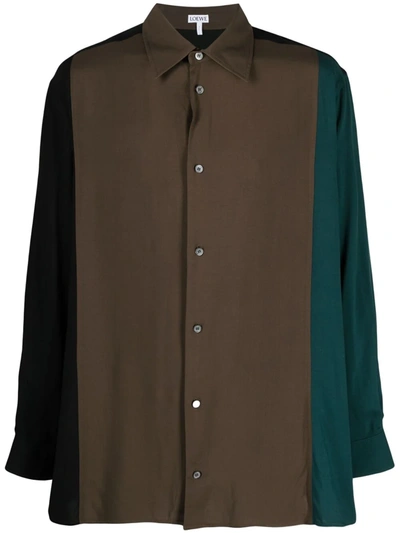 Loewe Relaxed Fit Colorblock Button-up Shirt In Brown