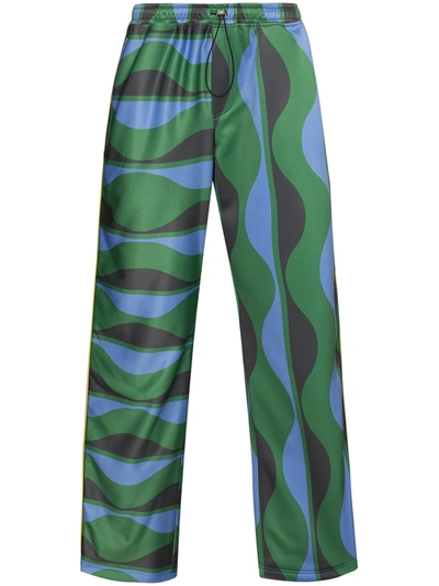 Ahluwalia Joy Wave-print Jersey Track Trousers In Green