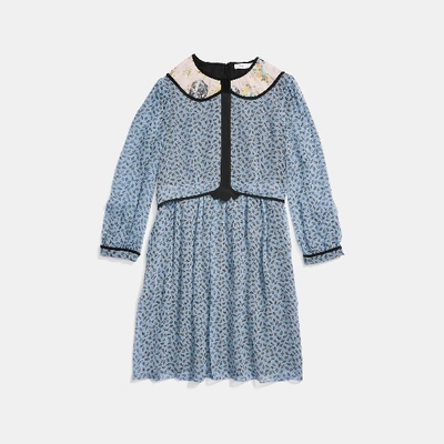 Coach Printed Crepe De Chine Baby Doll Dress In Blue Multi