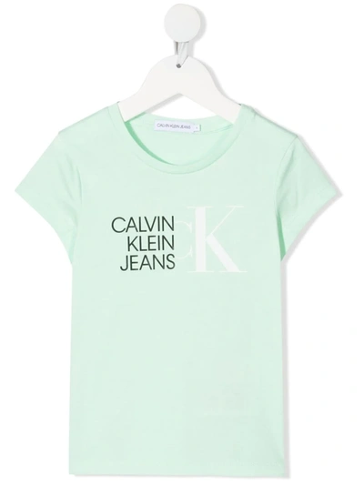 Calvin Klein Kids T-shirt Hybrid Logo Slim For Girls In Green