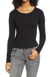 Bp. Lace Trim Long Sleeve Tee In Black