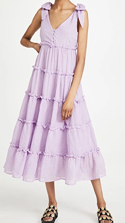 English Factory Tiered Midi Dress In Lilac