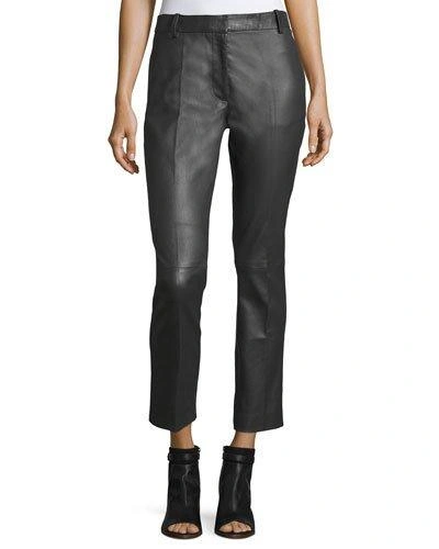 Joseph Stretch Zoom Leather Straight Leg Pants In Gray