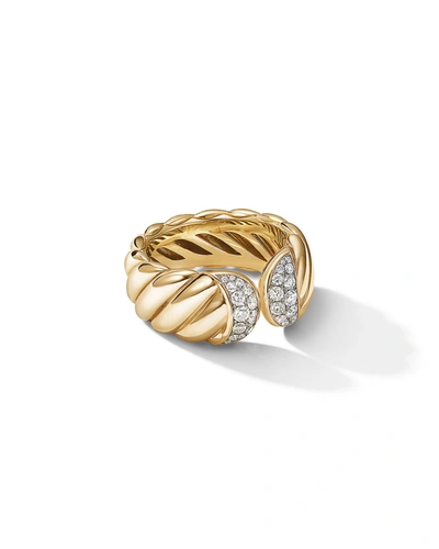 David Yurman Sculpted Cable Ring In 18k Yellow Gold With Pave Diamonds