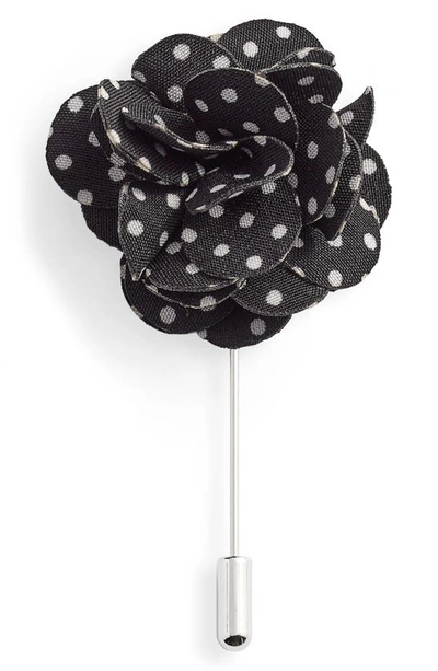 Nordstrom Floral Lapel Pin In Black- White Polka Dot
