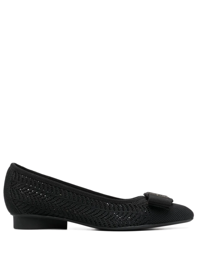 Ferragamo Viva Pointelle-knitted Point-toe Flats In Black