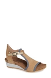 Naot Fiona Wedge Sandal In Nude/ Blue/ Gold Leather