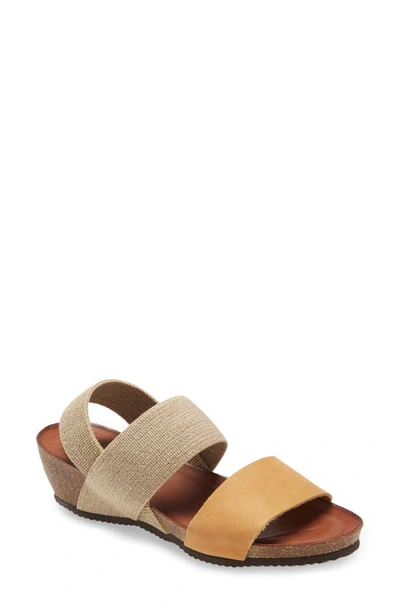 Chocolat Blu Double Strap Wedge Sandal In Camel Leather