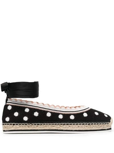 Kate Spade Knottingham Polka-dot Espadrilles In Black With Optic White