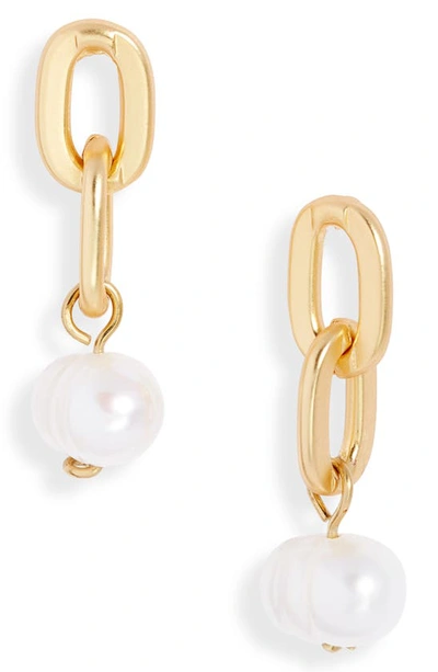 Karine Sultan Chain Link Freshwater Pearl Drop Earrings In Gold