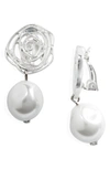 Karine Sultan Flower Swirl Pearl Drop Clip-on Earrings In Silver