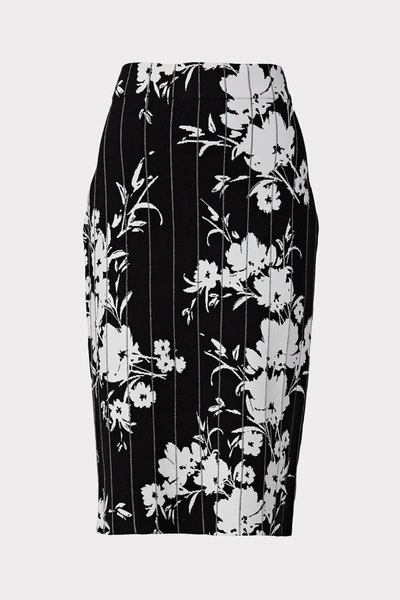 Milly Silhouette Floral Pencil Skirt In Black/white