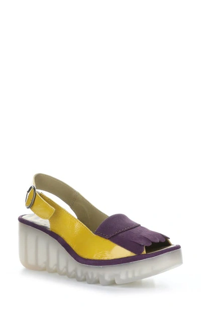 Fly London Bind Wedge Slingback Sandal In Yellow/ Purple Luxor/ Luxor