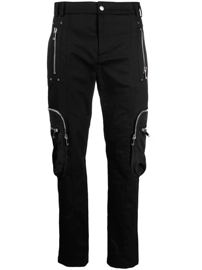 Les Hommes Zip-pockets Slim-fit Cargo Trousers In Black