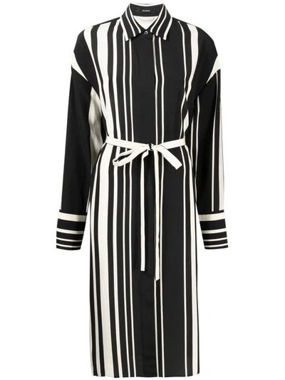 Joseph Duras Silk Stripes Midi Dress In Grey/black