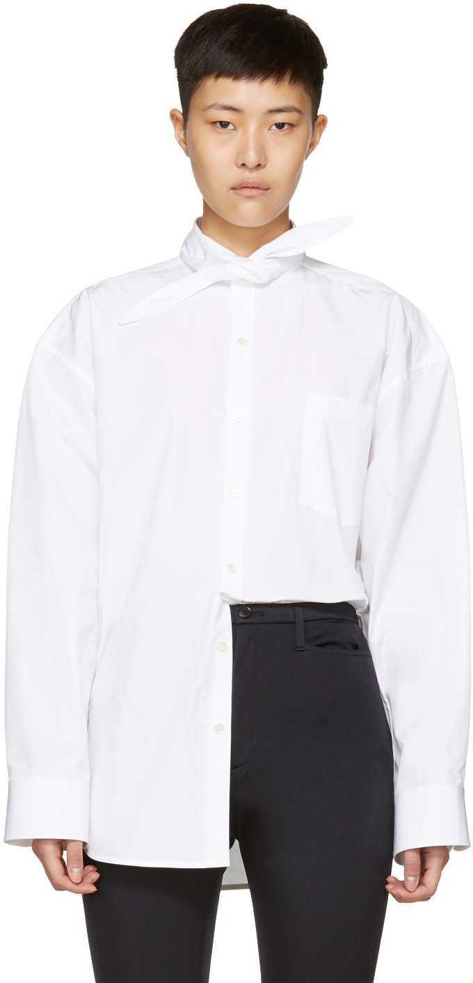Balenciaga White Poplin Scarf Shirt | ModeSens