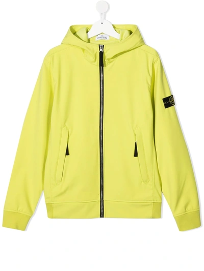 Stone Island Junior Kids' Logo-patch Zip-up Hooded Jacket In Yellow