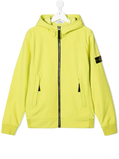 Stone Island Kids' Logo-patch Zip-up Hooded Jacket In Yellow