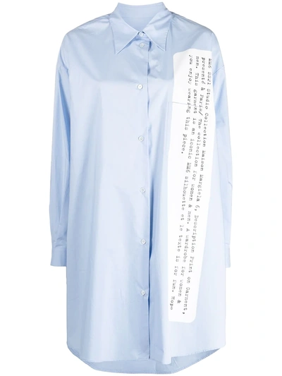 Mm6 Maison Margiela Oversized Printed Cotton-poplin Mini Shirt Dress In Azure