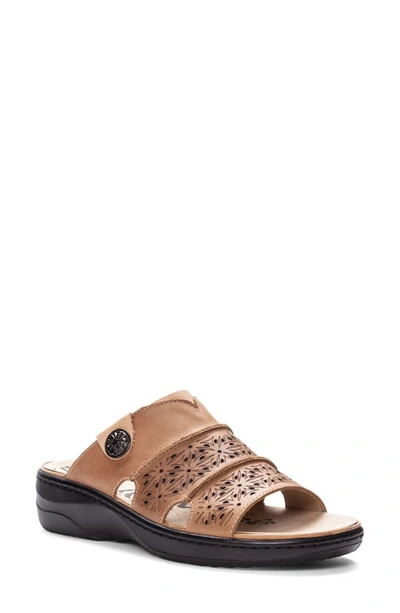 Propét Gertie Womens Leather Open Toe Slide Sandals In Brown