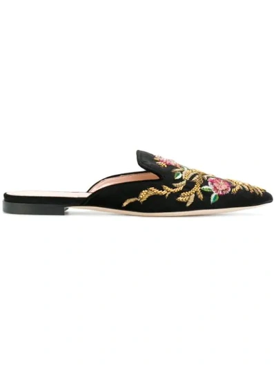 Alberta Ferretti 10mm Embroidered & Beaded Velvet Mules In Black