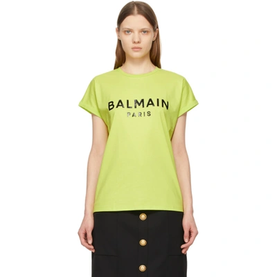 Balmain Yellow Cotton Flocked Logo-print T-shirt