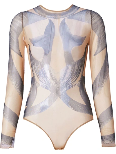 Burberry Mermaid Tail-print Tulle Bodysuit In Blue