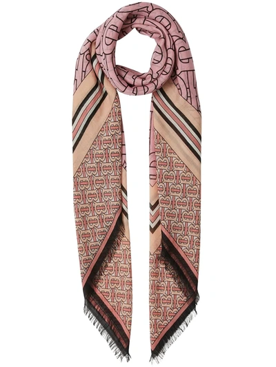 Burberry Large Monogram Print Wool & Silk Square Scarf In Candy Pink