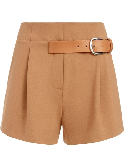Alice And Olivia Adelina Belted Pleated-front Shorts In Brown