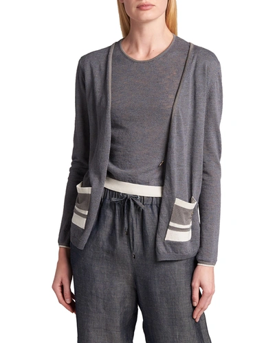 Giorgio Armani Striped-pocket Silk & Linen-blend Cardigan In Multi Pattern