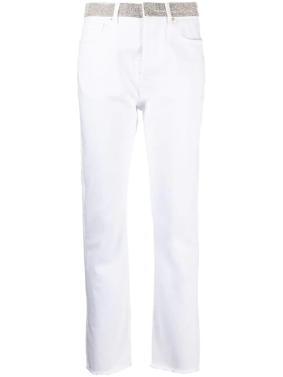 Alexandre Vauthier High Waist Crystal Belt Jeans, White